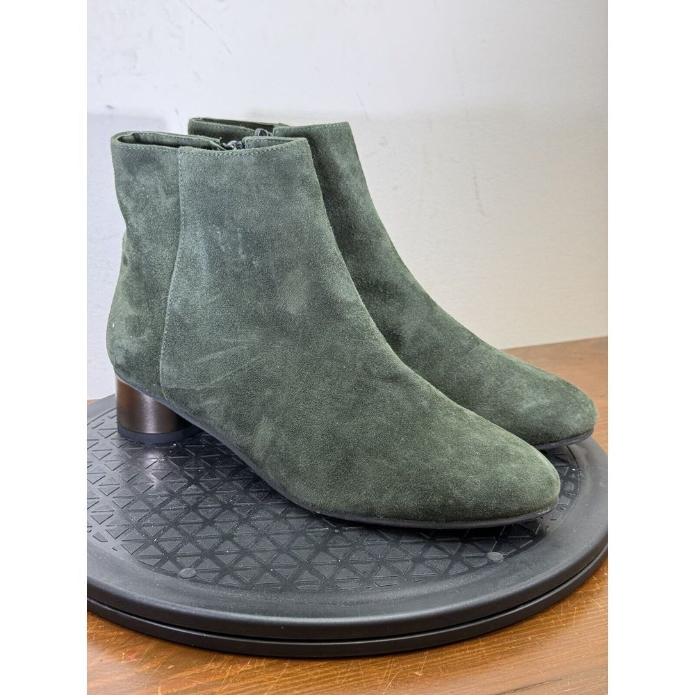 Fabio Rusconi Hunter Green Almond Toe Suede Ankle Booties Made In Italy Sz 37.5